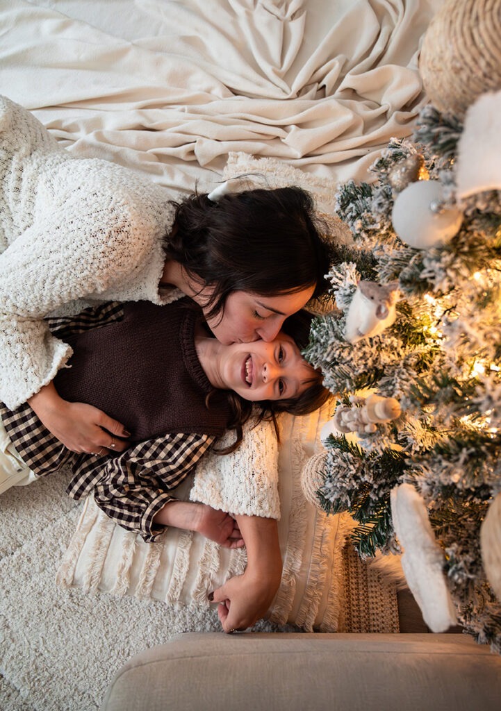 mother and daughter in home Xmas session